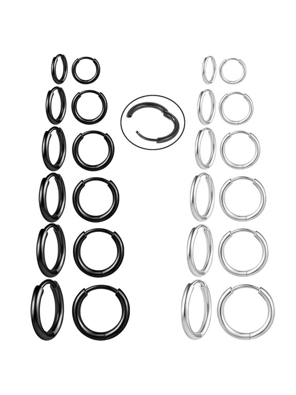 Small Hoop Earrings Set, Stainless Steel, 12 Pairs Per Pack