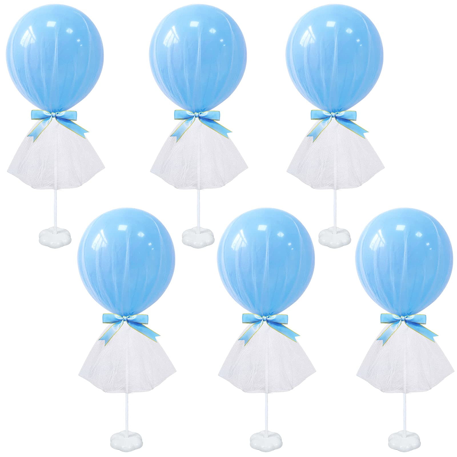 Elecrainbow Tutu Tulle Balloon Centerpieces - 6 Pack Blue & White Party Decor Set