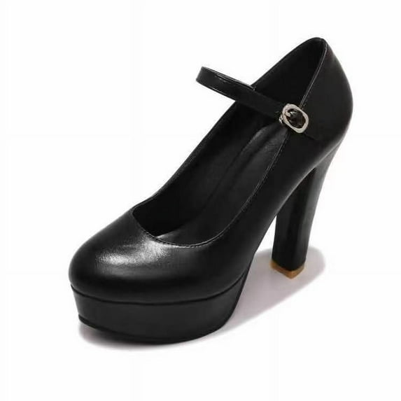 Elecsop Black Heels, Comfortable Chunky High Heels Platform Mary Janes Heels, Elegantes Closed Toe Womens Pumps with Ankle Strap for Casual Work Wedding