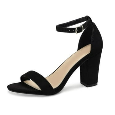 Elecsop Black Heels, Comfortable Sexy Chunky Block Heels for Women with Ankle Strap Buckle, Elegantes Strappy Open Toe High Heels Sandals Shoes for Party Prom