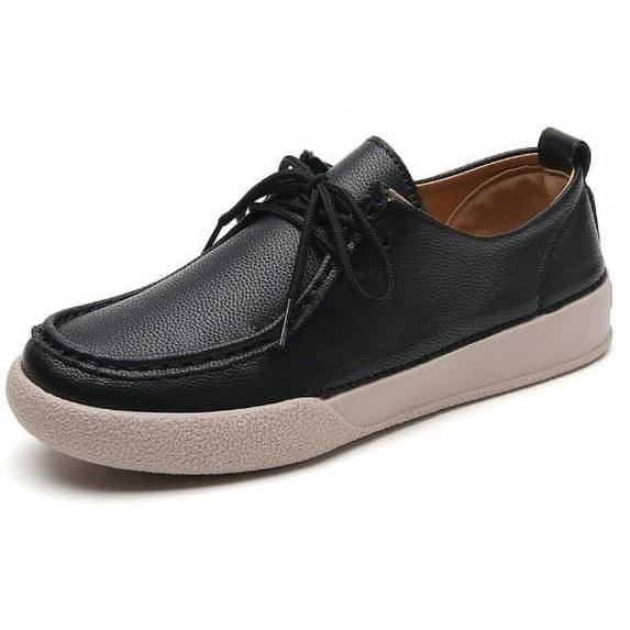 Elecsop Boat Shoes, Faux Leather Lace Up Slip on Women Loafers, Comfortable Casual Anti-Slip Shoes for Walking Work