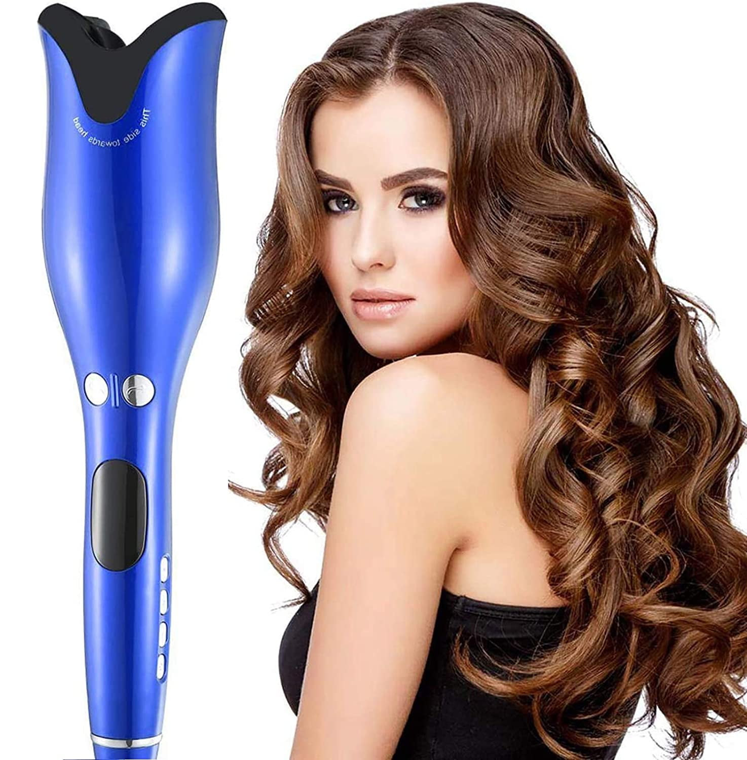 Professional Hair Crimper Curler Wand Dry & Wet Use Ceramic Curling Iron, Rose Red