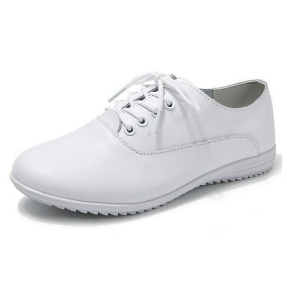 Elecsop Dress Shoes for Women, Fashion Comfortable Lace Up Business Casual Shoes Women with Leather, Non Slip Oxford Wide Toe Box Shoes Women, White