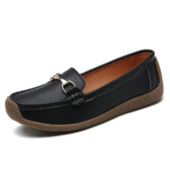 Elecsop Loafers for Women, Casual Metal Buckle Slip on Shoes, Comfortable Lightweight Leather Flats for Walking