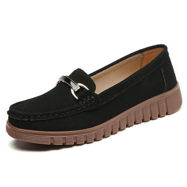 Elecsop Loafers for Women, Comfortable Slip On Suede Flats Metal Buckle Walking Shoes