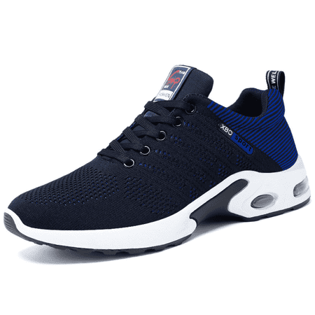 Elecsop Running Shoes for Men, Comfortable Athletic Walking Shoes for Men, Lightweight Knit Breathable Sneakers for Men for Jogging Gym Train, Black Blue