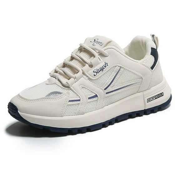Elecsop Sneakers for Women, Fashion Comfortable Running Shoes Lightweight, Breathable Low Top Mesh Tennis Shoes Womens Non Slip Lace-Up for Gym, White