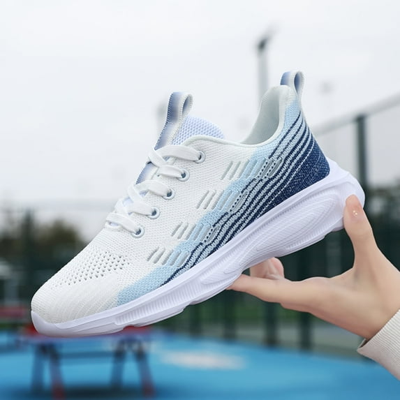 Elecsop Sneakers for Women, Mesh Breathable Running Shoes for Women, Lightweight Anti-Slip Tennis Walking Shoes Women, White & Blue, 6