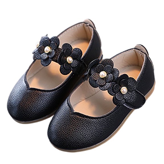 Elecsop Toddler Little Big Girls Dress Shoes, Comfortable Floral Mary Jane Shoes with Velcro, Waterproof Faux Leather Girl Ballet Flats