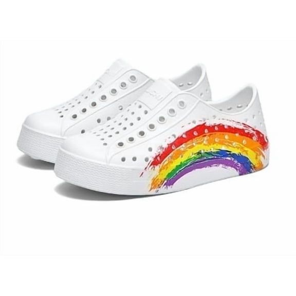 Elecsop kids Water Shoes, Waterproof Clogs Sandals, Rubber Rainbow Slip On Summer Sandal for Boys Girls, Quick Dry Lightweight, White