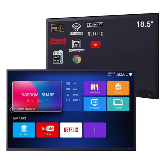 Elecsung 18.5 inches Smart Black Color LED Small Bathroom TV Waterproof WiFi Bluetooth New DTV ATSC Hotel Spa
