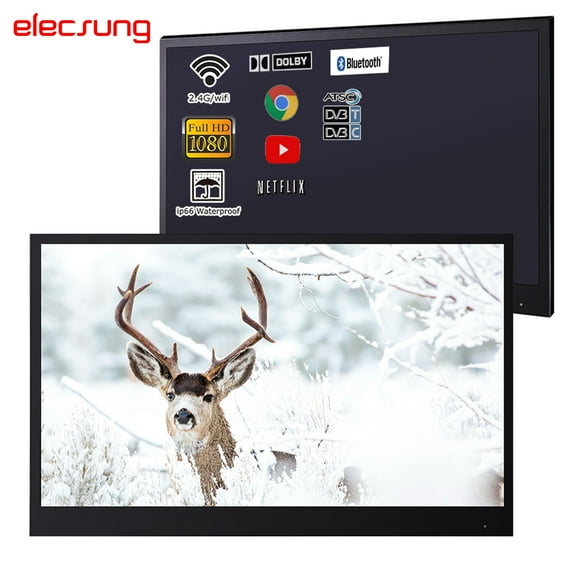 Elecsung 22 inches Smart Black Color LED TV Waterproof Bathroom Television IP66 Shower TV ATSC Tuner WiFi & Bluetooth 2024