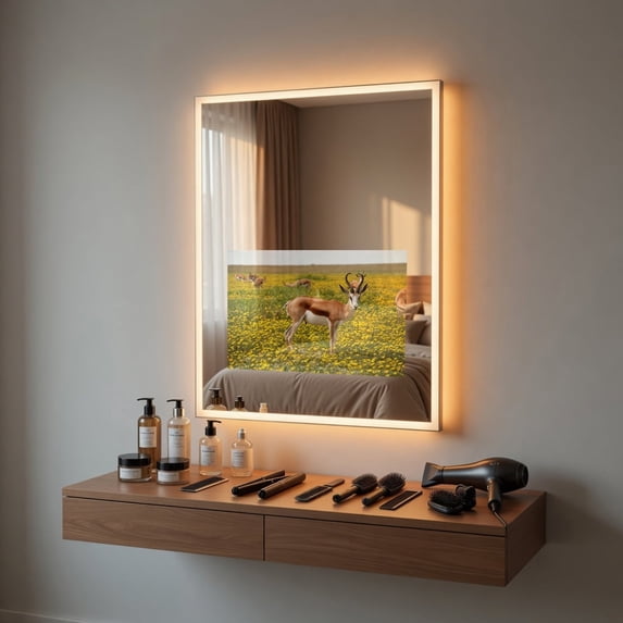 Elecsung 24" W x 40" H Mirror with 22" Smart Display with LED Light webOS Salon Entertainment Streaming TV Voice Control Apps for Barber Shops Beauty Studios
