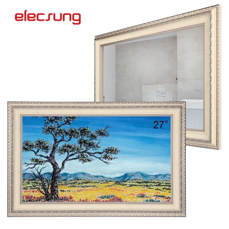 Elecsung 27 inches Smart webOS Mirror TV Antique Ivory Decor Frame for Bathroom System Built-in WiFi Bluetooth ATSC