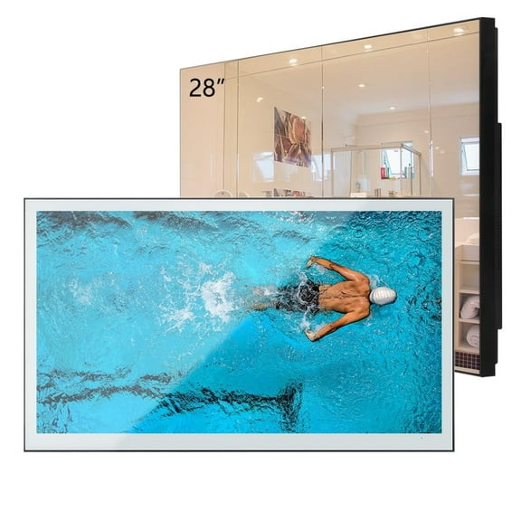 Elecsung 28 inch 4K Smart Mirror TV for Bathroom Goo-gle Assistant Compatible Waterproof Hotel ATSC Tuner