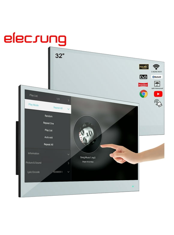 Elecsung 32 inch Smart Touch Panel Bathroom Waterproof LED TV Magic Mirror Television Touchscreen 1080P New