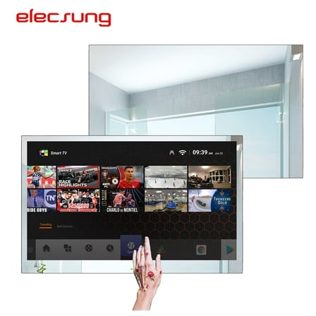 Elecsung 32 inches Smart Touchscreen Waterproof TV Mirror 4K Built-in WiFi Bluetooth Vanishing Television Android Luxury Hotel TV