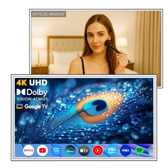 Elecsung 43 inches LED Light Mirror TV 4K Screen Decoration Makeup LED Mirror Goog-le System Voice Control Built-in ATSC DTV Tuner