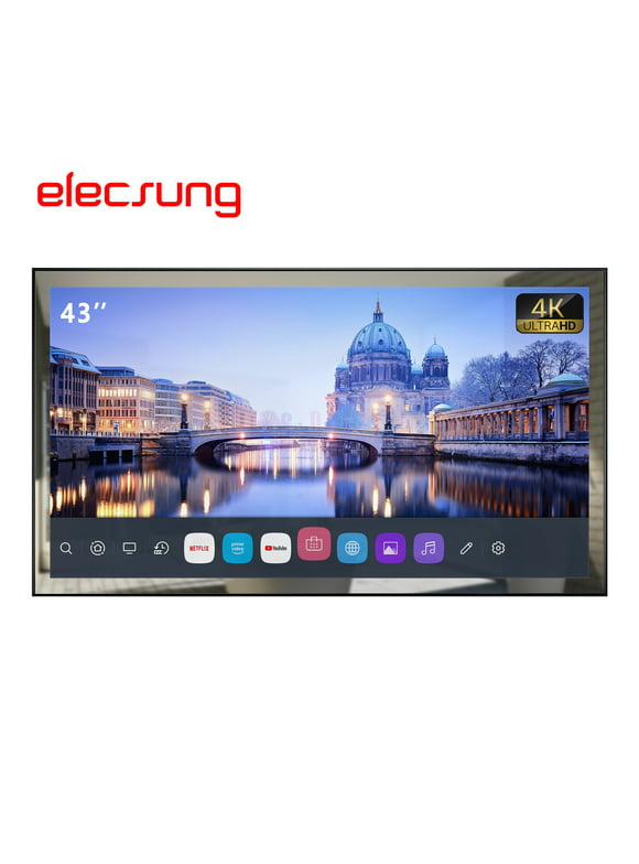 Elecsung 43 inches Smart Mirror TV 4K Bathroom Use webOS WiFi Bluetooth ATSC Waterproof Television Built-in Alexa