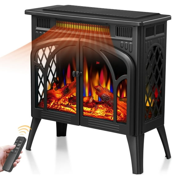 Electactic 25'' Electric Fireplace Heater, Overheat Protection Design, 3D Realistic Flame Effect, Independent Remote Control Fireplace, 500W/1500W, BLACK