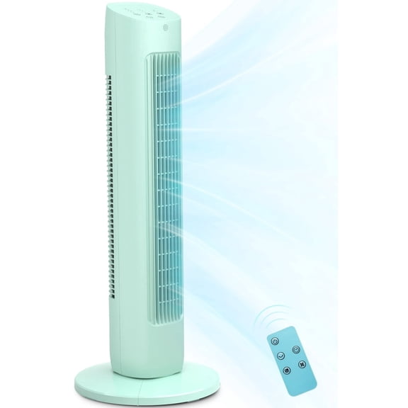 Electactic 30" Compact Tower Fan for Bedroom – 85° Oscillating, 3 Speeds, Normal/Sleep 2 Modes, 15H Timer, LED Display & Remote, Portable Bladeless Fan, Green