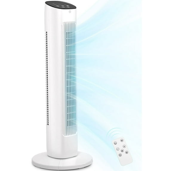Electactic 30" Compact Tower Fan for Bedroom – 85° Oscillating, 3 Speeds, Normal/Sleep 2 Modes, 15H Timer, LED Display & Remote, Portable Bladeless Fan, White