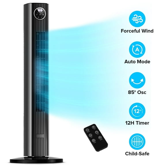 Electactic 35" Oscillating Tower Fan, Bladeless Floor Fan with Remote, 4 Modes & 3 Speeds, 12H Timer, Quiet & Family-Safe, LED Display, 85° Wide Cooling for Bedroom & Home (Gray)