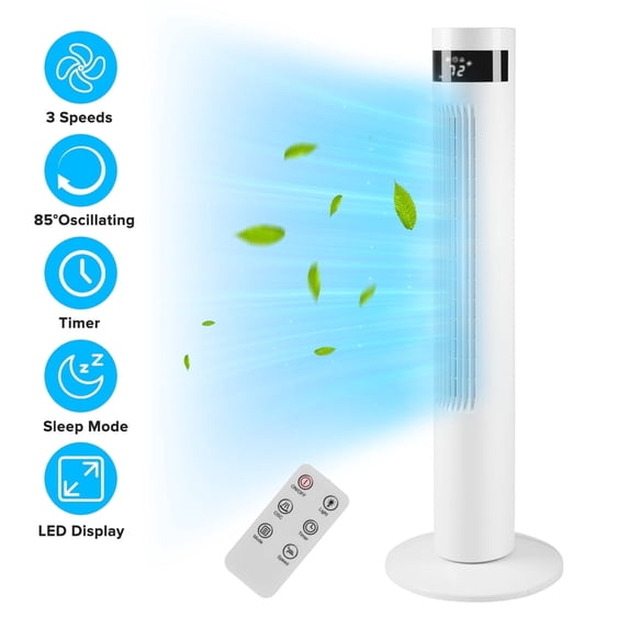 Electactic 35" Tower Fan Portable Floor Fans with Remote Control & 12H Timer 3 Speeds Wind 3 Modes (White)
