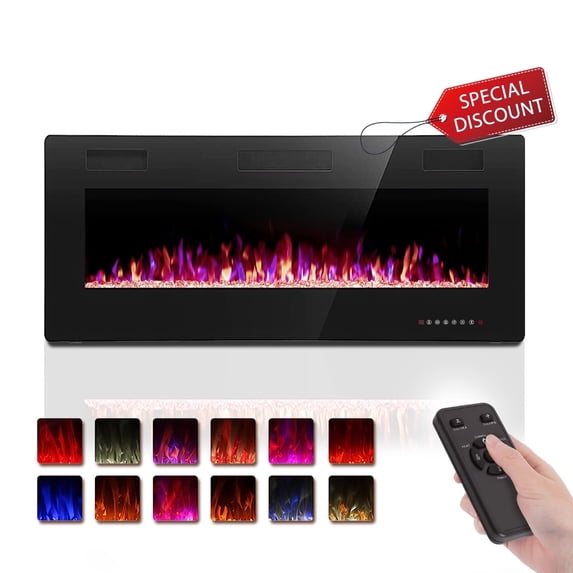 Electactic 42’’ 1500W Wall Mounted Recessed Electric Fireplace,12 Flame Color Modes,Touch Screen & Remote Control,Ultra Thin & Low Noise