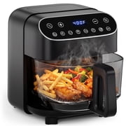 Kismile 5 Quart Borosilicate Glass Air Fryer, Transparent Basket, Black