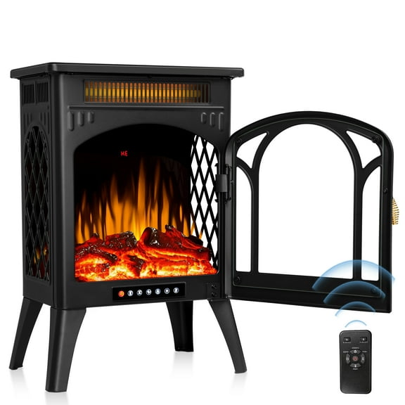 Electactic All-metal Electric Fireplace Heater 16", Frame Freestanding Stove, 3D Flame, Remote Control, 500W/1500W, Black