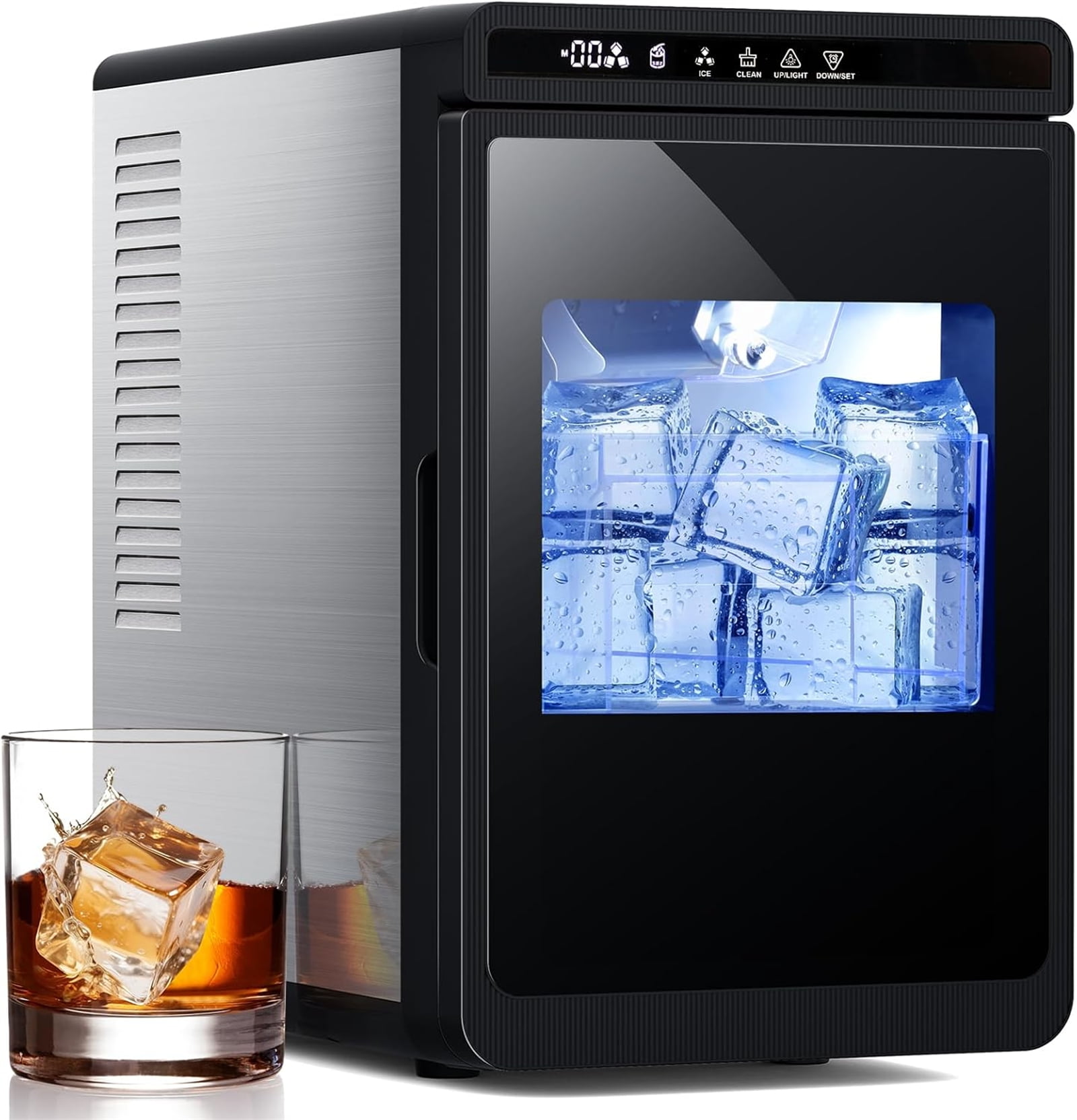 Electactic Clear Ice Cube Maker with CrystalFlux Technology, 3 Crystal Ice Cube in 20Mins, 155pcs/Day, Auto-Cleaning, 24 Timer, Portable Ice Cube Machine, Great for Cocktails, Whiskey & Bourbon