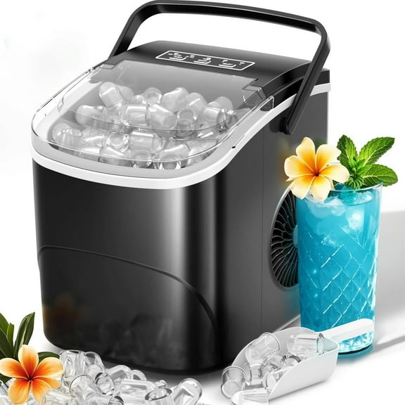 Electactic Countertop Ice Maker Portable Ice Machine with Self-Cleaning 26Lbs/24H 9 Ice Cubes Ready in 6 Mins for Home Kitchen Bar (Black)