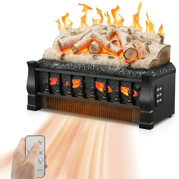 Electactic Electric Fireplace Log Set Heater 21IN, Remote Control, Flame Brightness Adjustable, Overheating Protection, Realistic Ember Bed, 1500W Whitish Gray logs