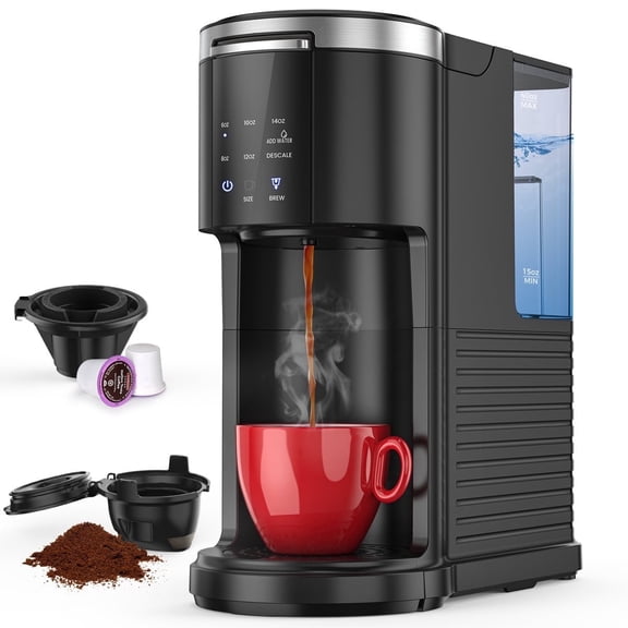 Electactic Single Serve Coffee Maker with K-Cups and Ground Coffee Compatibility 90-Second Brew Self-Cleaning 40 oz Water Tank Compact