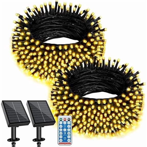 2 Pack Solar String Lights Outdoor Waterproof, 400 LED 131FT Fairy Lights with 8 Modes, for Garden Party Christmas Decor, Warm Yellow