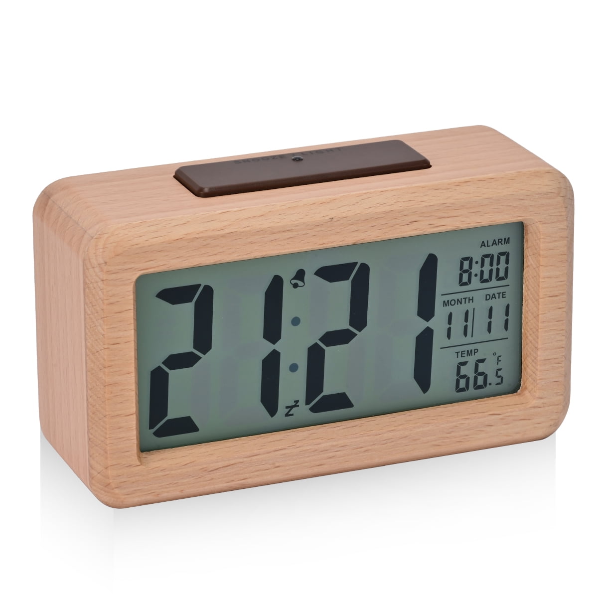 Electime Wooden Digital Alarm Clock with Smart Sensor Night Light
