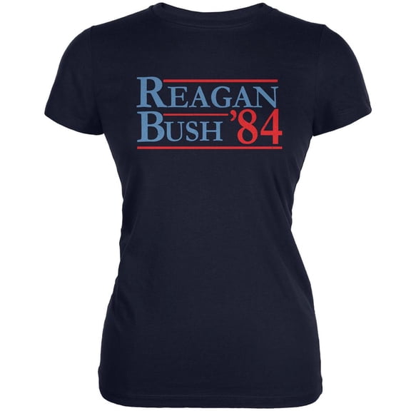 Election 1984 Reagan Bush Distressed Navy Juniors Soft T-Shirt - Small