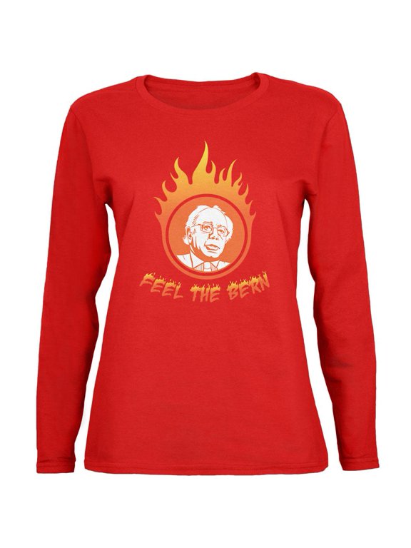 Election 2016 Bernie Sanders Feel The Bern Red Womens Long Sleeve T-Shirt - Large