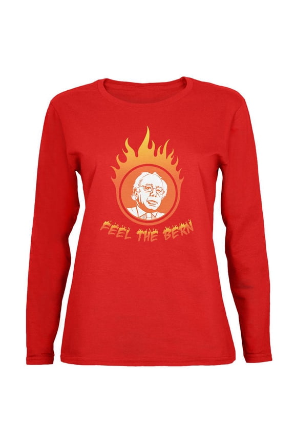 Election 2016 Bernie Sanders Feel The Bern Red Womens Long Sleeve T-Shirt - Large