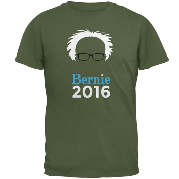 Election 2016 Bernie Sanders Hair Minimalist Military Green Adult T-Shirt - Large