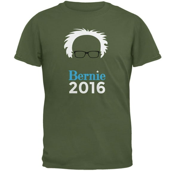 Election 2016 Bernie Sanders Hair Minimalist Military Green Adult T-Shirt - Small