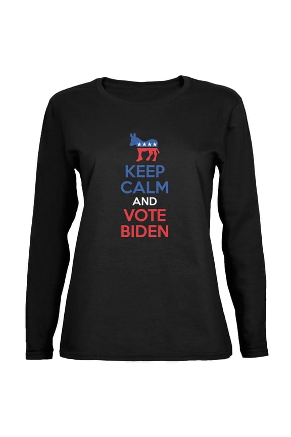 Election 2016 Keep Calm Vote Biden Black Ladies Long Sleeve T-Shirt - Small