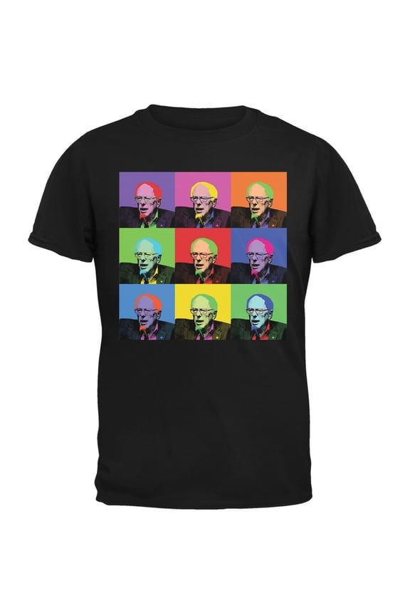 Election 2020 Bernie Sanders Pop Art Squares Black Adult T-Shirt - Small