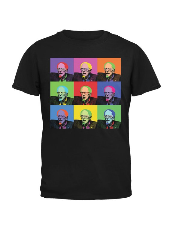 Election 2020 Bernie Sanders Pop Art Squares Black Adult T-Shirt - Small