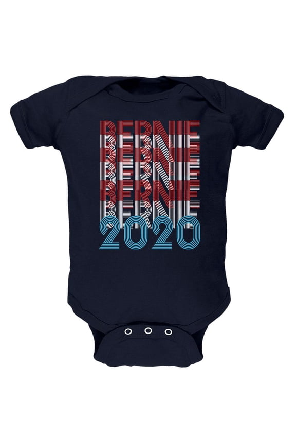 Election 2020 Bernie Sanders Vintage Style Overlap Soft Baby One Piece Navy 18-24 M