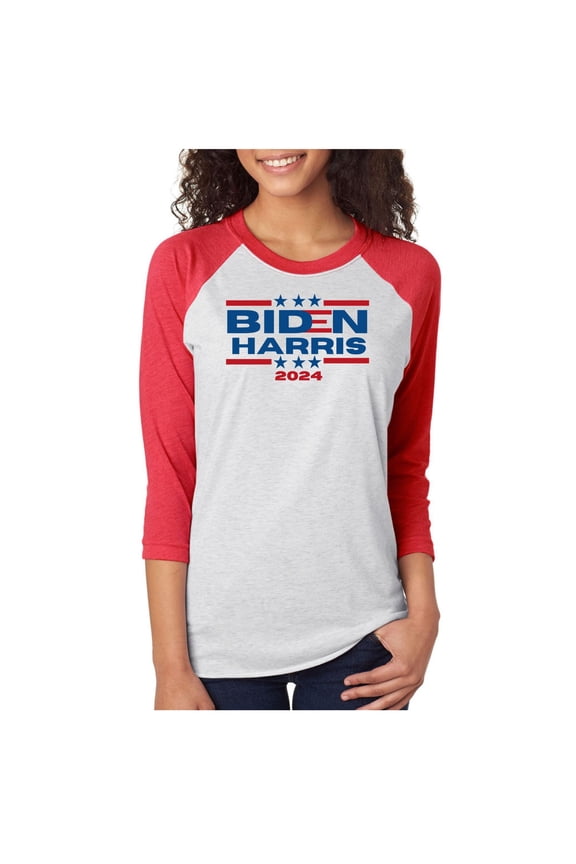 Election 2024 Biden Harris 2024 Triple Stars Womens Raglan Baseball Tee
