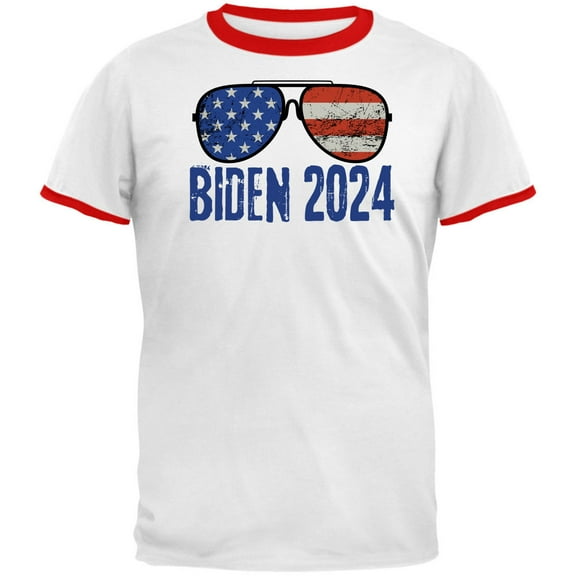 Election 2024 Biden USA Patriotic Aviator Glasses Mens Ringer T Shirt