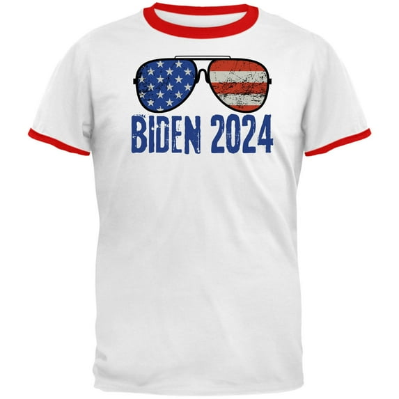Election 2024 Biden USA Patriotic Aviator Glasses Mens Ringer T Shirt