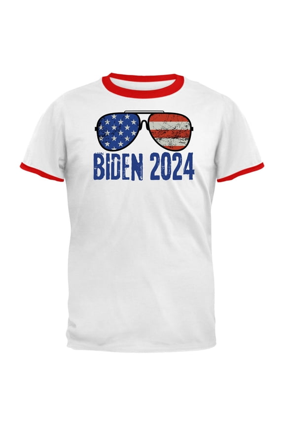 Election 2024 Biden USA Patriotic Aviator Glasses Mens Ringer T Shirt